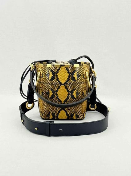 Pre - loved CHLOE Roy Yellow & Black Python Embossed Bucket Bag at Reems Closet