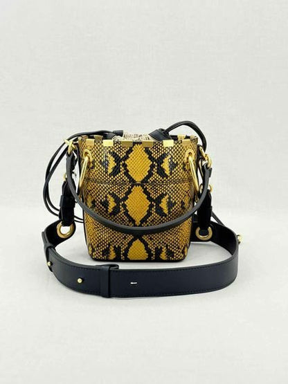 Pre - loved CHLOE Roy Yellow & Black Python Embossed Bucket Bag at Reems Closet