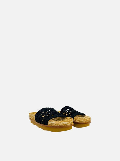 Pre - loved CHLOE Wavy Crochet Black Slides 37 at Reems Closet