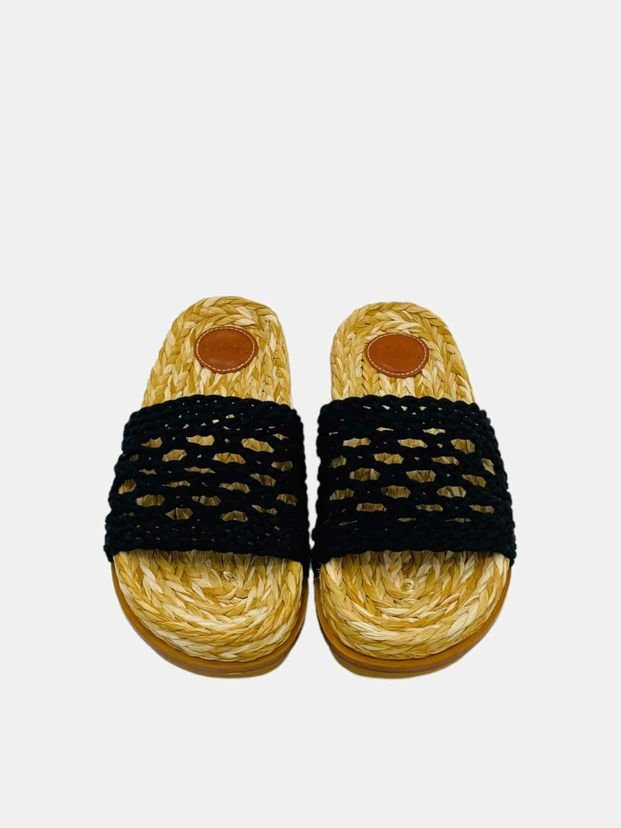 Pre - loved CHLOE Wavy Crochet Black Slides 37 at Reems Closet