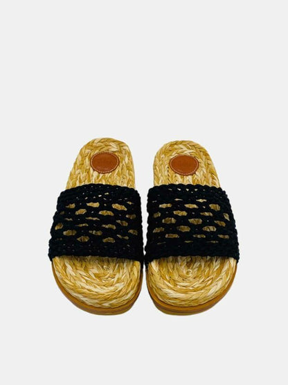 Pre - loved CHLOE Wavy Crochet Black Slides 37 at Reems Closet