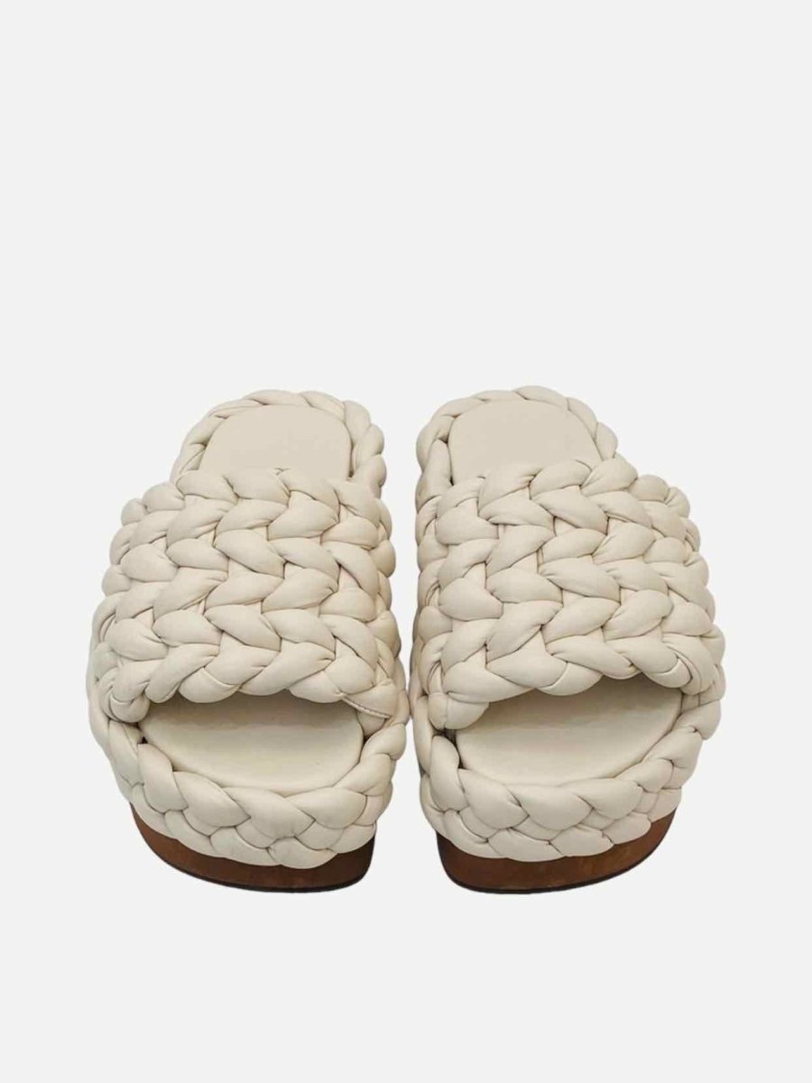 Pre - loved CHLOE Wavy Flatform White Braided Mules at Reems Closet