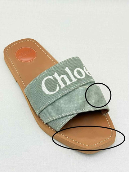 Pre-loved CHLOE Woody Green Logo Size EU 40 Sandals at Reems Closet