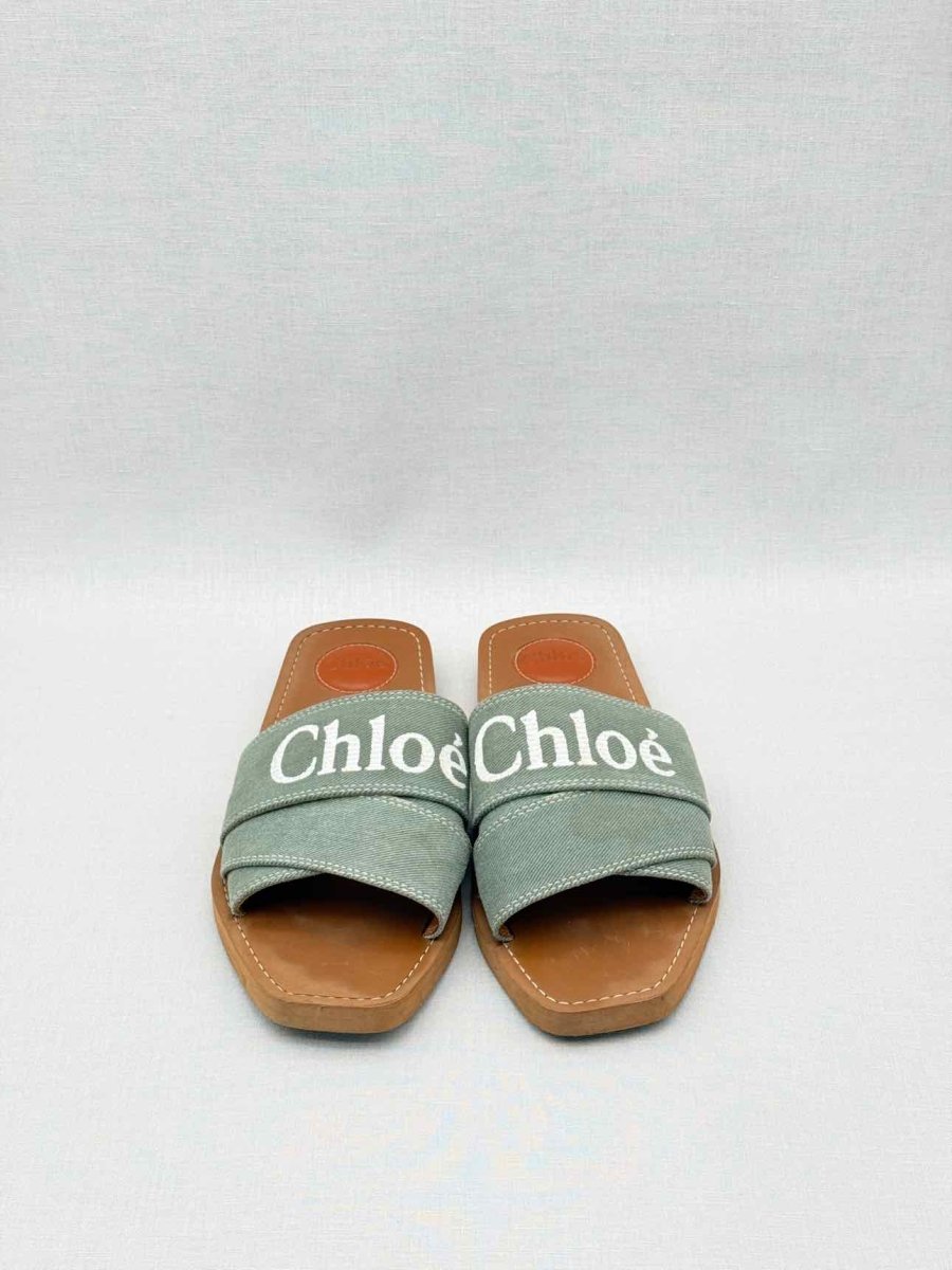 Pre-loved CHLOE Woody Green Logo Size EU 40 Sandals at Reems Closet