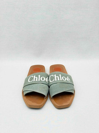 Pre-loved CHLOE Woody Green Logo Size EU 40 Sandals at Reems Closet