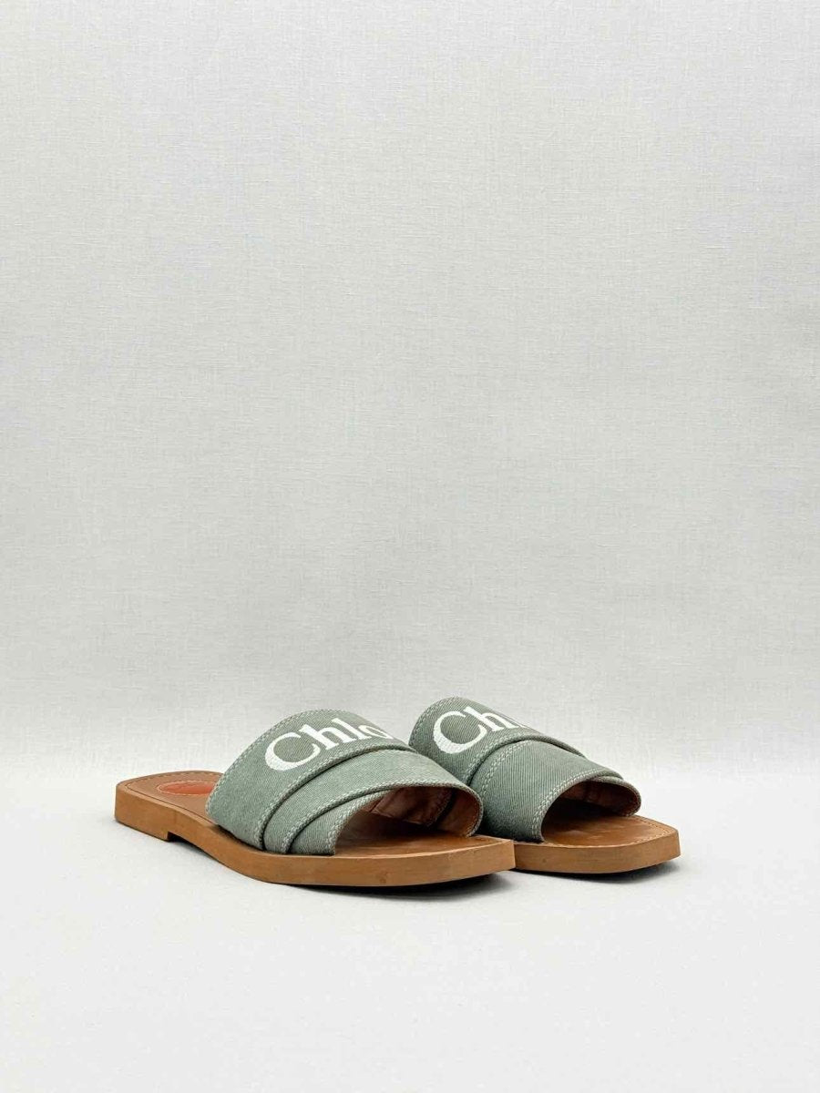 Pre-loved CHLOE Woody Green Logo Size EU 40 Sandals at Reems Closet