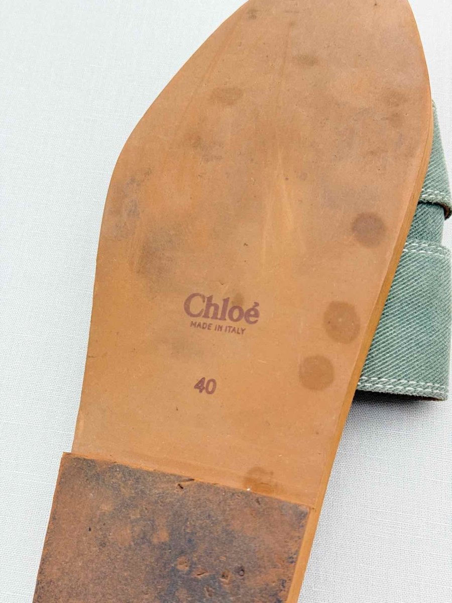 Pre-loved CHLOE Woody Green Logo Size EU 40 Sandals at Reems Closet