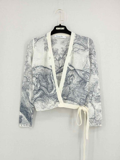 Pre - loved CHRISTIAN DIOR Beige & Black Print Size US 2 Cardigan at Reems Closet