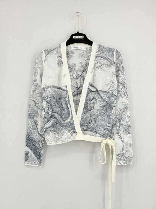 Pre - loved CHRISTIAN DIOR Beige & Black Print Size US 2 Cardigan at Reems Closet