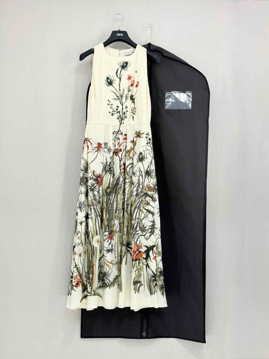 Pre - loved CHRISTIAN DIOR Beige Multicolor Size US 6 Midi Dress at Reems Closet