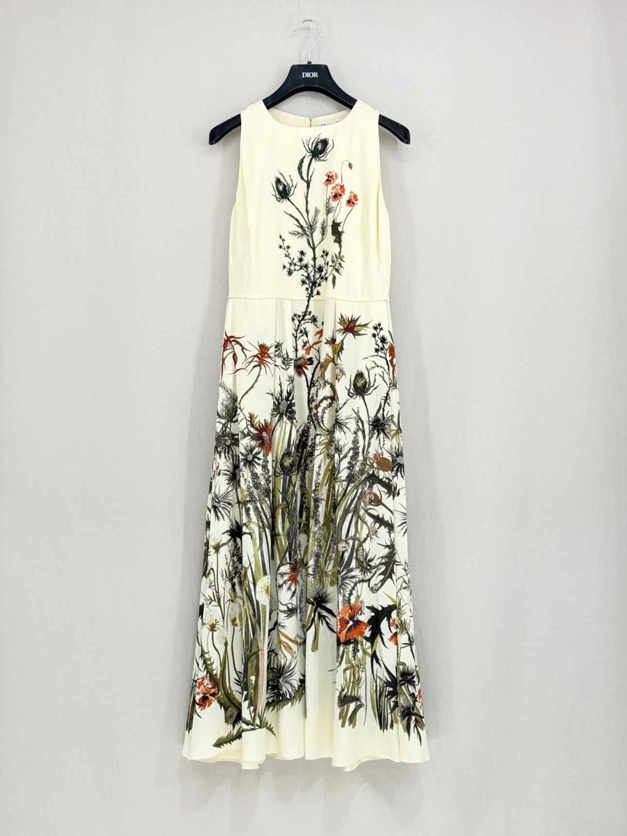 Pre - loved CHRISTIAN DIOR Beige Multicolor Size US 6 Midi Dress at Reems Closet