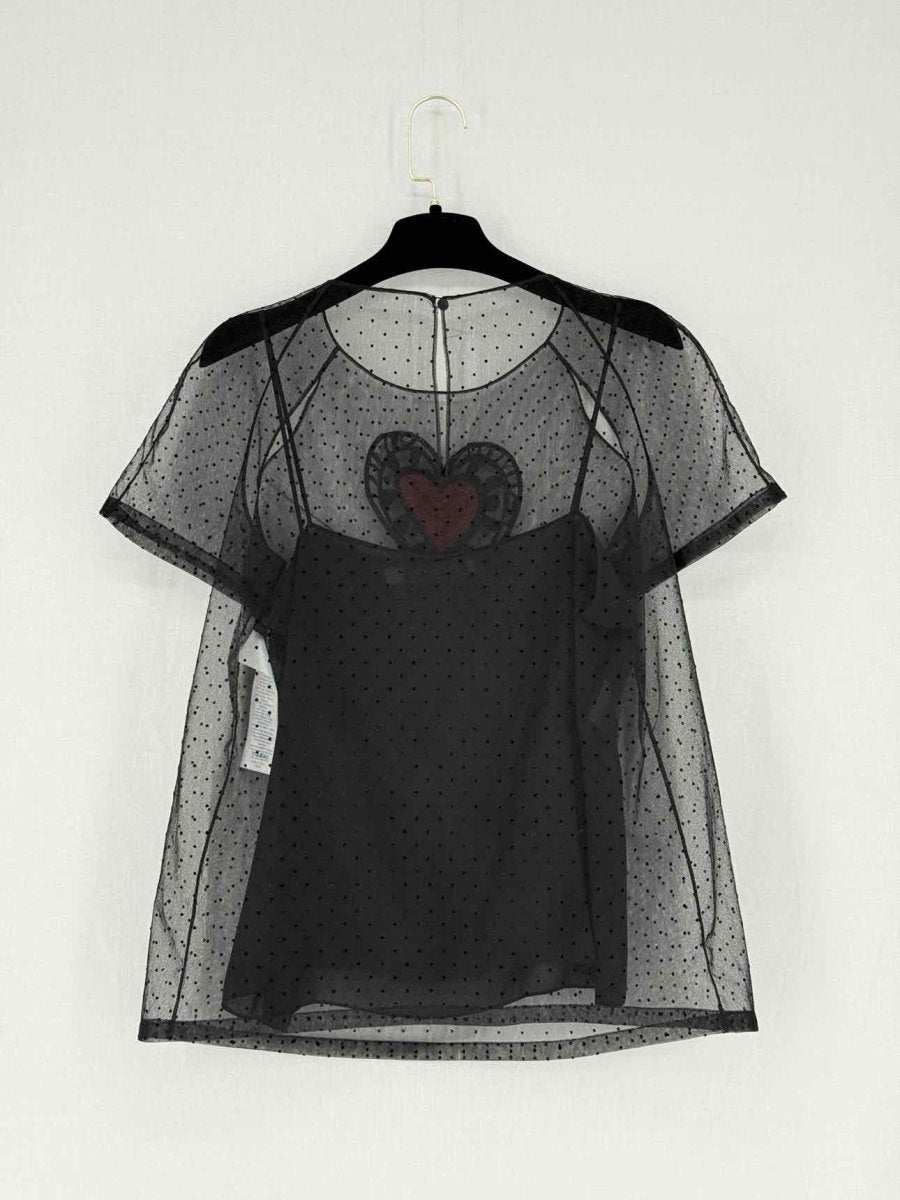 Pre - loved CHRISTIAN DIOR Black Embroidered Heart Size US 6 Blouse at Reems Closet