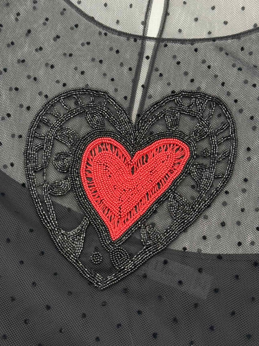 Pre - loved CHRISTIAN DIOR Black Embroidered Heart Size US 6 Blouse at Reems Closet