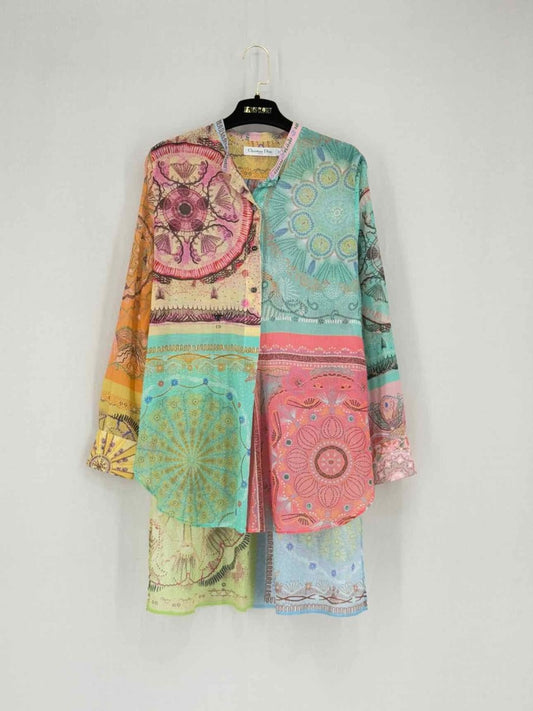 Pre - loved CHRISTIAN DIOR Green Multicolor Size US 4 Blouse at Reems Closet