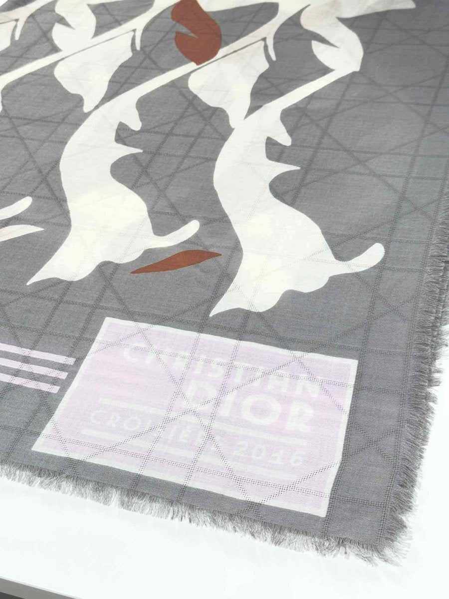 Pre - loved CHRISTIAN DIOR Grey Multicolor Leaf Print Scarf at Reems Closet