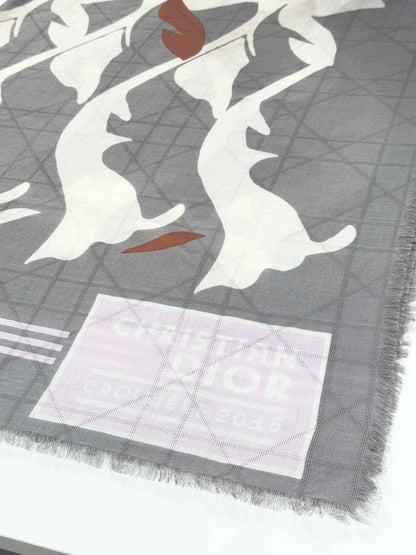 Pre - loved CHRISTIAN DIOR Grey Multicolor Leaf Print Scarf at Reems Closet