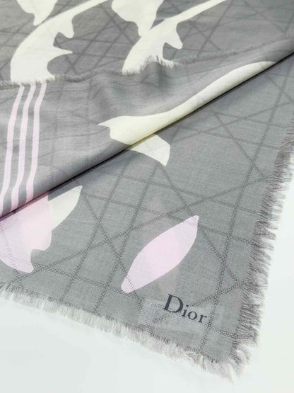 Pre - loved CHRISTIAN DIOR Grey Multicolor Leaf Print Scarf at Reems Closet