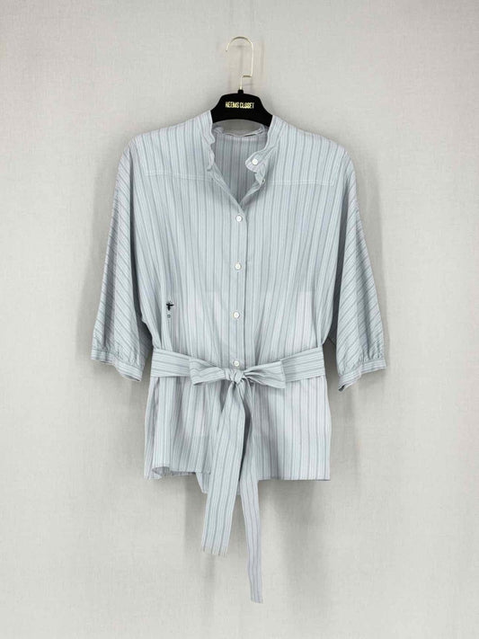 Pre - loved CHRISTIAN DIOR Grey Pinstripe Size US 6 Blouse at Reems Closet
