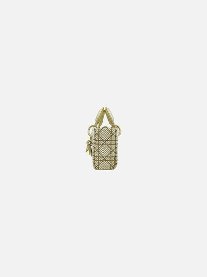 Pre - loved CHRISTIAN DIOR Lady D - Joy Size Micro Pearl Embellished Gold Leather Shoulder Bag at Reems Closet
