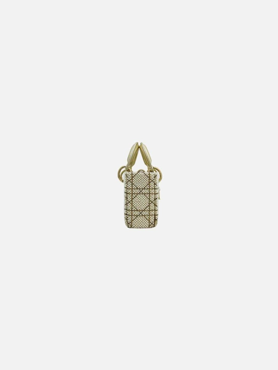 Pre - loved CHRISTIAN DIOR Lady D - Joy Size Micro Pearl Embellished Gold Leather Shoulder Bag at Reems Closet