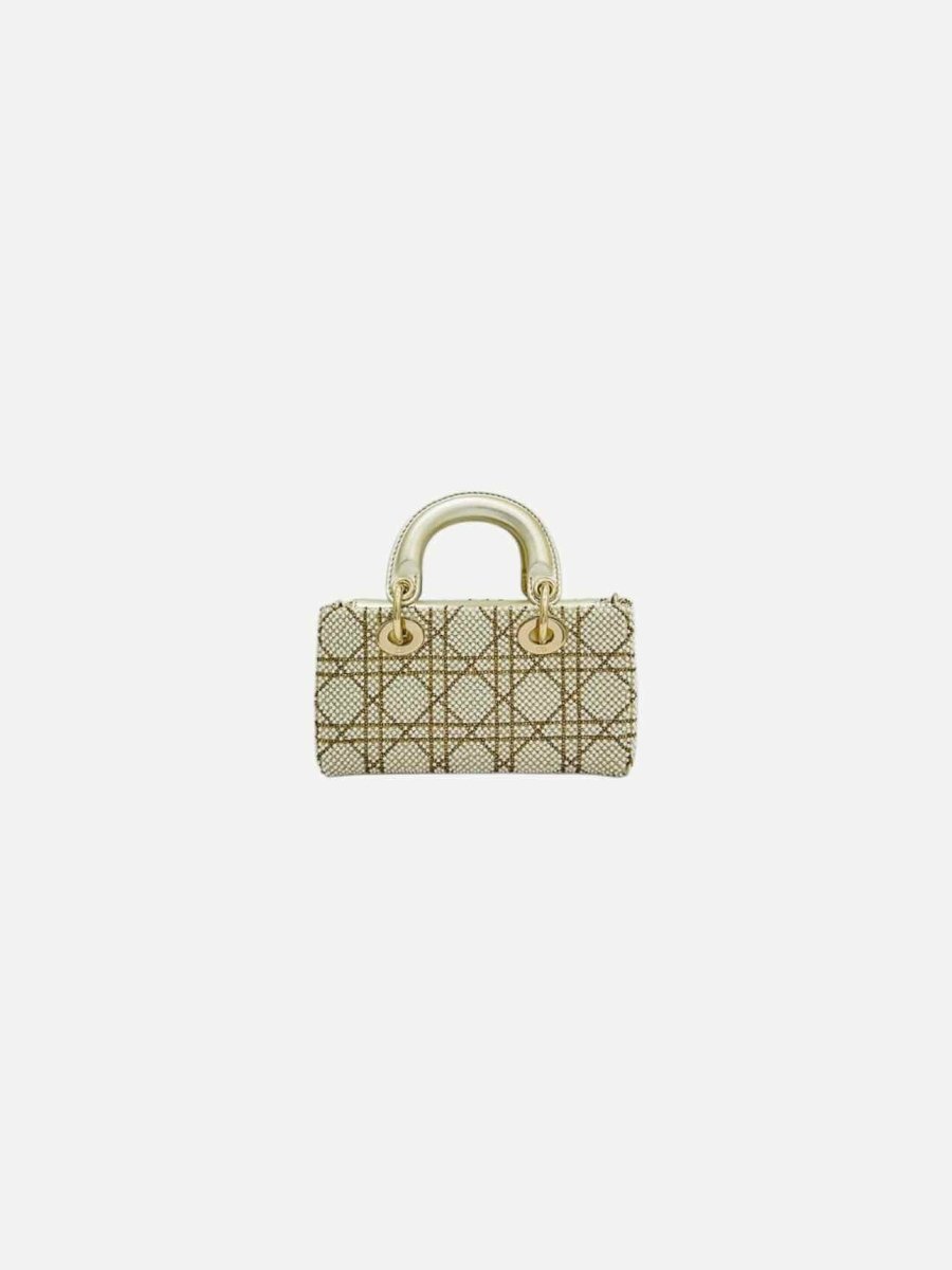 Pre - loved CHRISTIAN DIOR Lady D - Joy Size Micro Pearl Embellished Gold Leather Shoulder Bag at Reems Closet