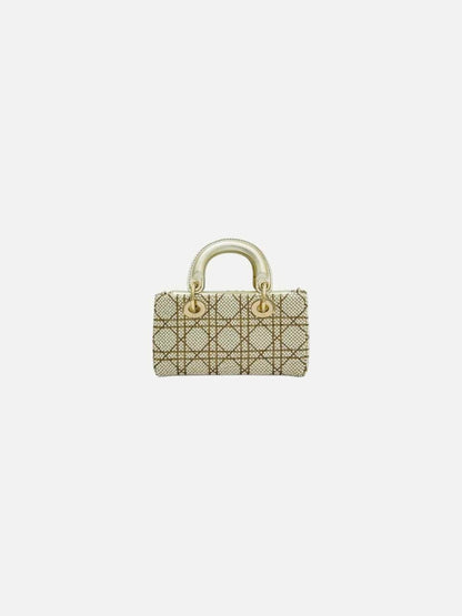 Pre - loved CHRISTIAN DIOR Lady D - Joy Size Micro Pearl Embellished Gold Leather Shoulder Bag at Reems Closet