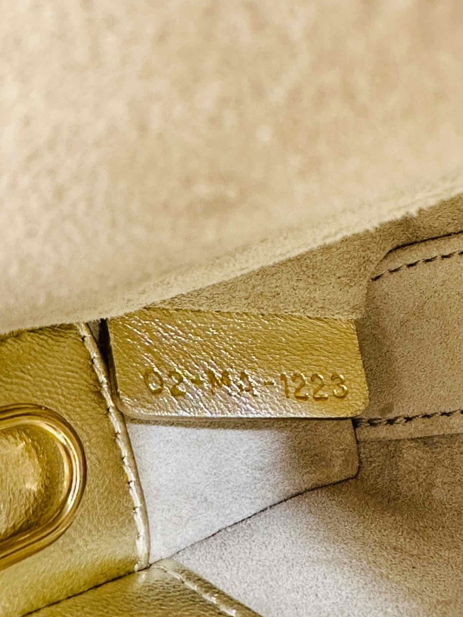 Pre - loved CHRISTIAN DIOR Lady D - Joy Size Micro Pearl Embellished Gold Leather Shoulder Bag at Reems Closet