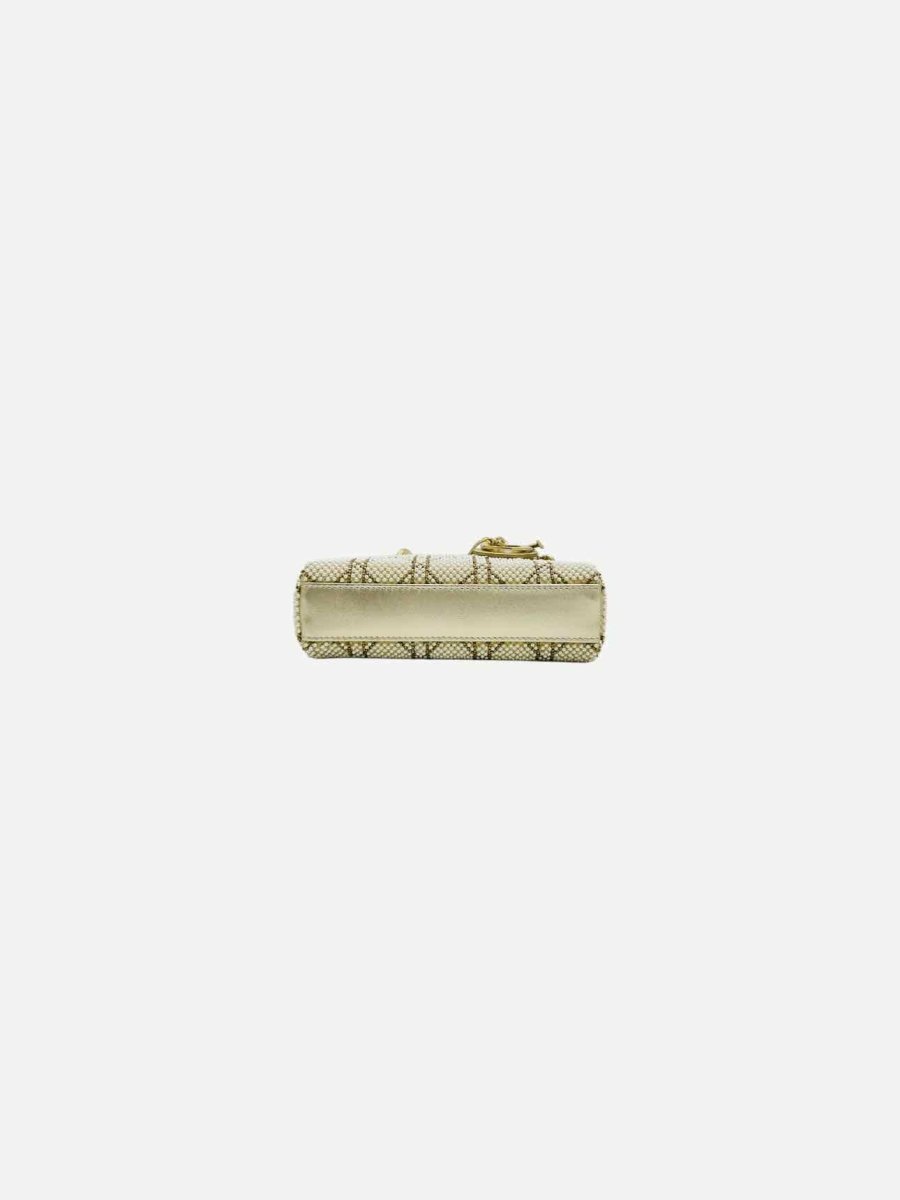 Pre - loved CHRISTIAN DIOR Lady D - Joy Size Micro Pearl Embellished Gold Leather Shoulder Bag at Reems Closet