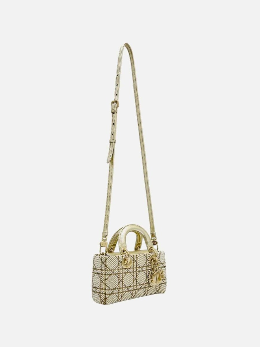 Pre - loved CHRISTIAN DIOR Lady D - Joy Size Micro Pearl Embellished Gold Leather Shoulder Bag at Reems Closet