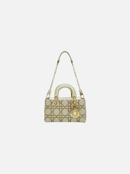 Pre - loved CHRISTIAN DIOR Lady D - Joy Size Micro Pearl Embellished Gold Leather Shoulder Bag at Reems Closet