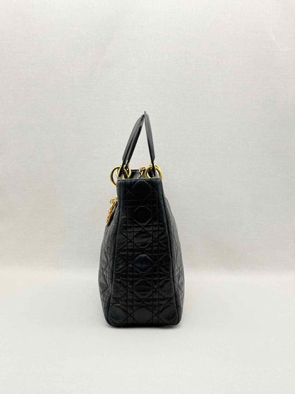 Pre-loved CHRISTIAN DIOR Lady Dior Black Cannage Top Handle at Reems Closet