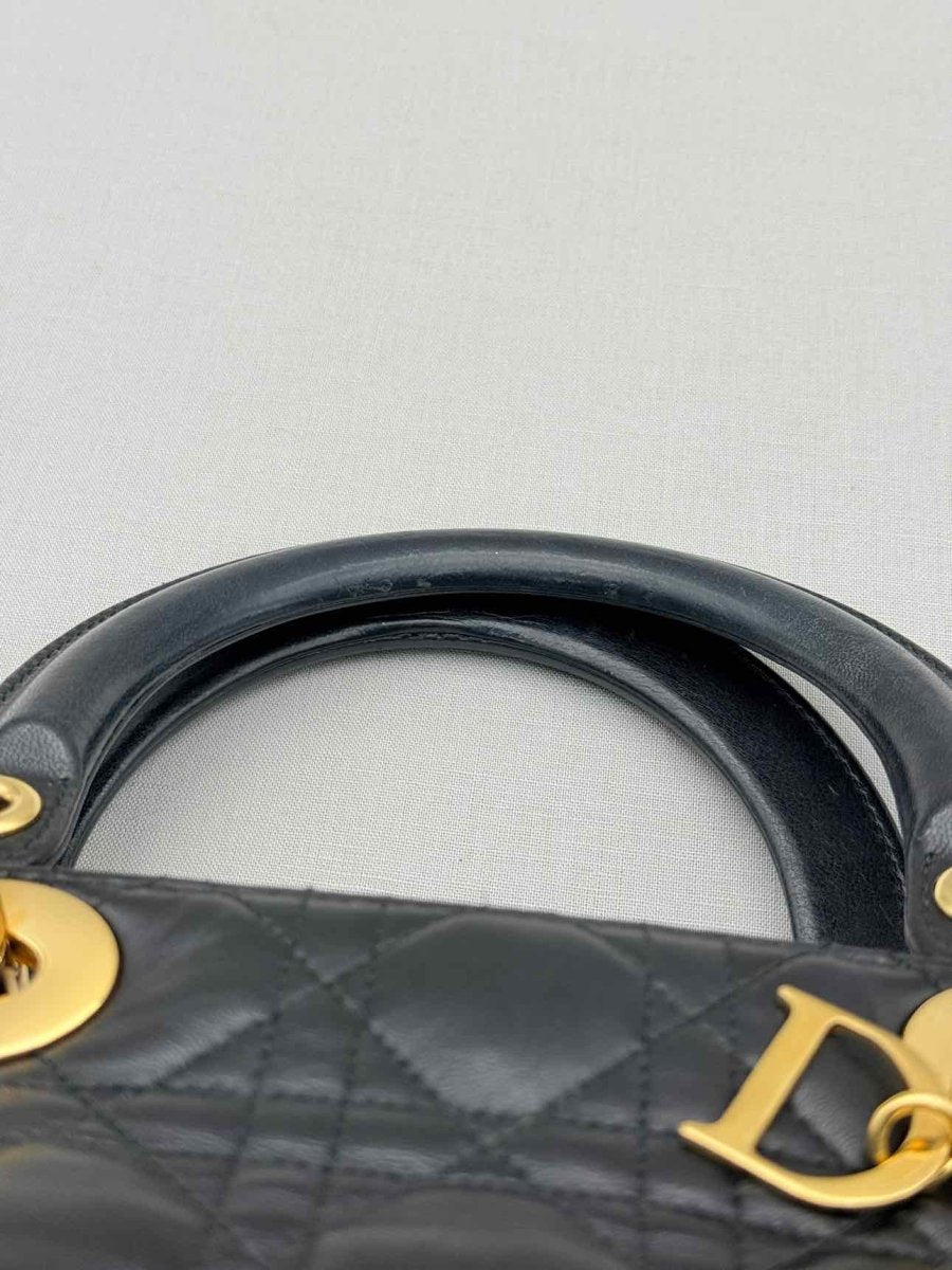 Pre-loved CHRISTIAN DIOR Lady Dior Black Cannage Top Handle at Reems Closet