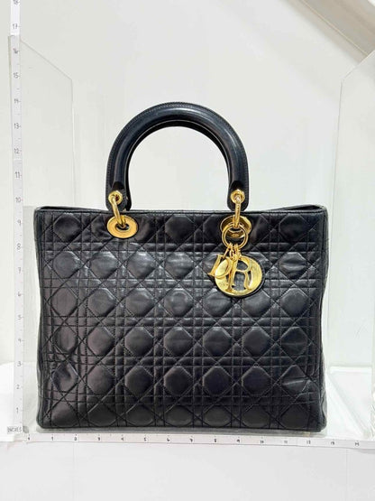 Pre-loved CHRISTIAN DIOR Lady Dior Black Cannage Top Handle at Reems Closet
