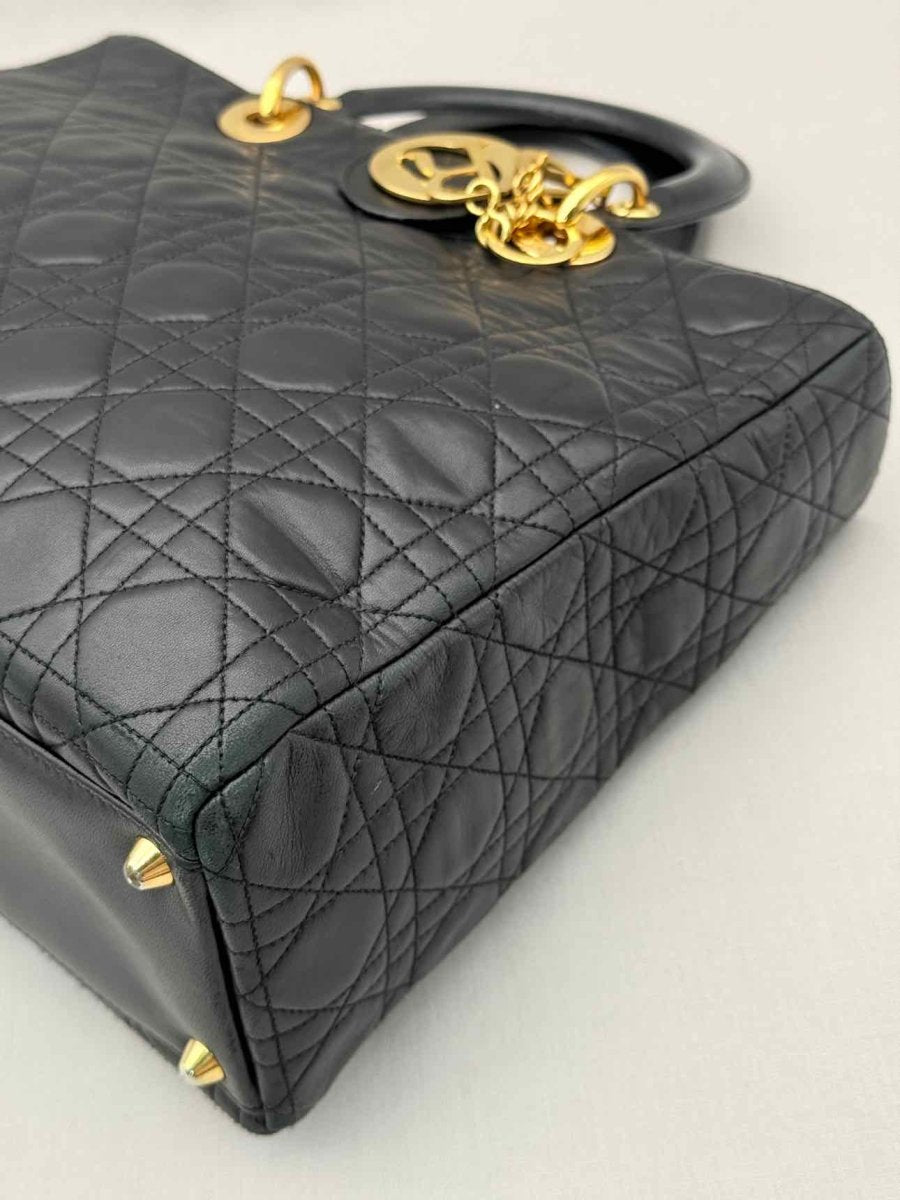 Pre-loved CHRISTIAN DIOR Lady Dior Black Cannage Top Handle at Reems Closet