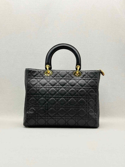 Pre-loved CHRISTIAN DIOR Lady Dior Black Cannage Top Handle at Reems Closet