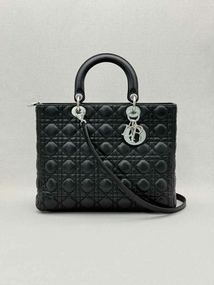 Pre-loved CHRISTIAN DIOR Lady Dior Black Cannage Top Handle at Reems Closet