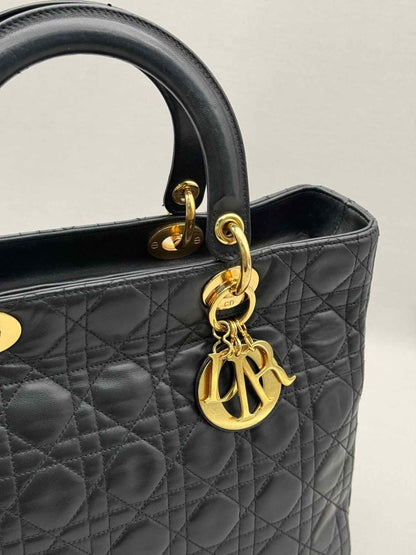 Pre-loved CHRISTIAN DIOR Lady Dior Black Cannage Top Handle at Reems Closet