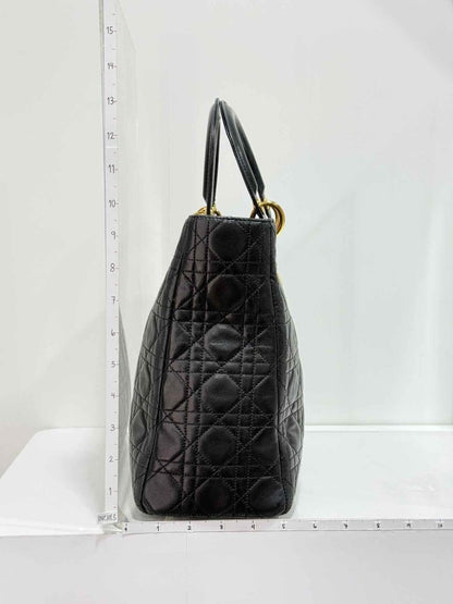 Pre-loved CHRISTIAN DIOR Lady Dior Black Cannage Top Handle at Reems Closet