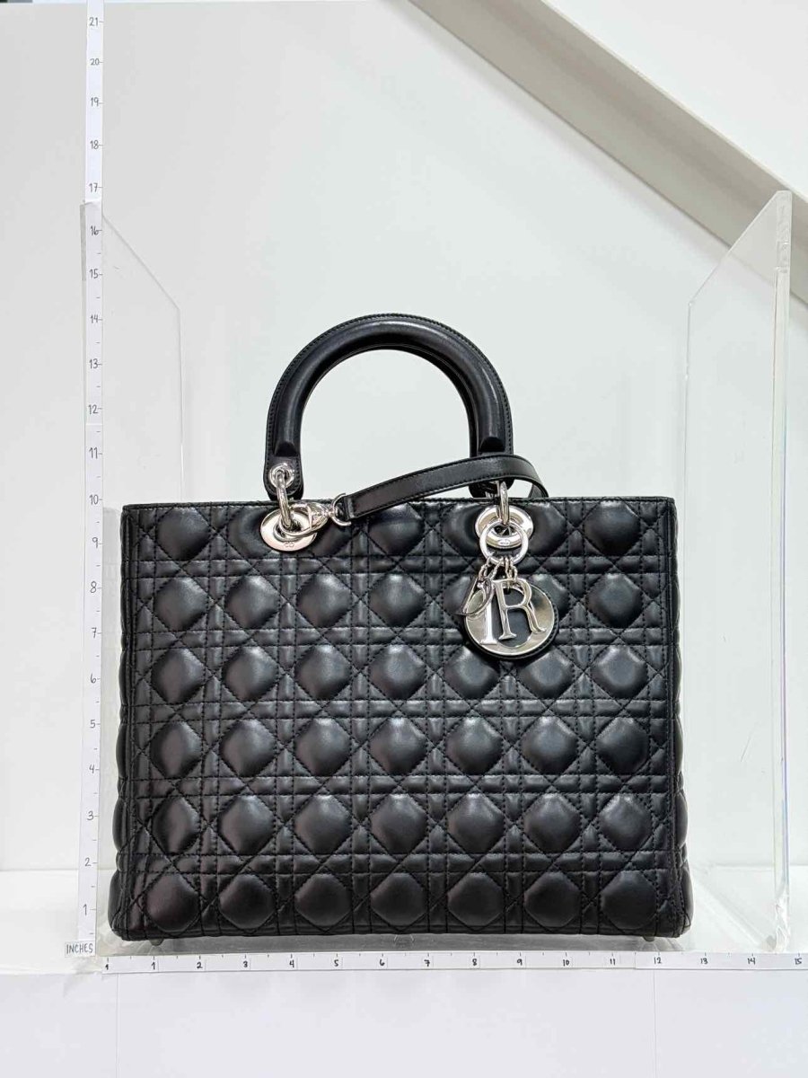 Pre-loved CHRISTIAN DIOR Lady Dior Black Cannage Top Handle at Reems Closet