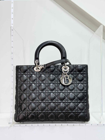 Pre-loved CHRISTIAN DIOR Lady Dior Black Cannage Top Handle at Reems Closet