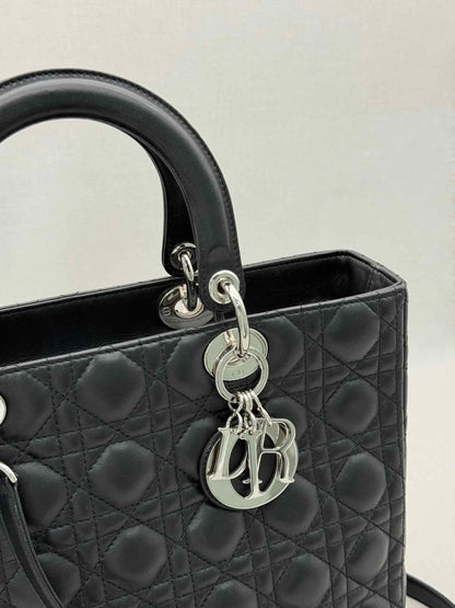 Pre-loved CHRISTIAN DIOR Lady Dior Black Cannage Top Handle at Reems Closet