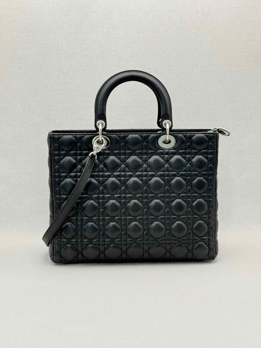 Pre-loved CHRISTIAN DIOR Lady Dior Black Cannage Top Handle at Reems Closet