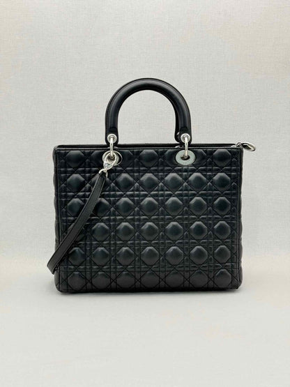 Pre-loved CHRISTIAN DIOR Lady Dior Black Cannage Top Handle at Reems Closet