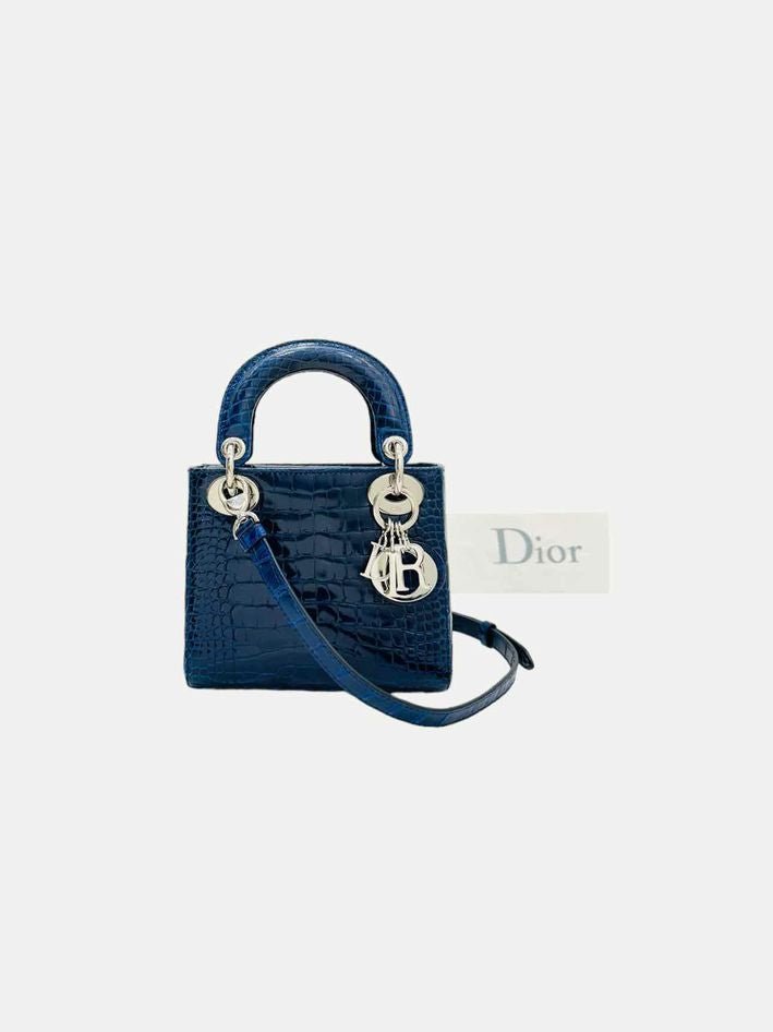 Pre - loved CHRISTIAN DIOR Lady Dior Blue Top Handle at Reems Closet