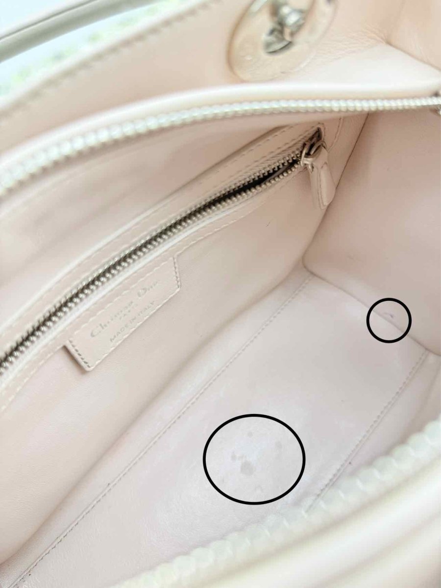 Pre - loved CHRISTIAN DIOR Lady Dior Green & Beige Top Handle at Reems Closet