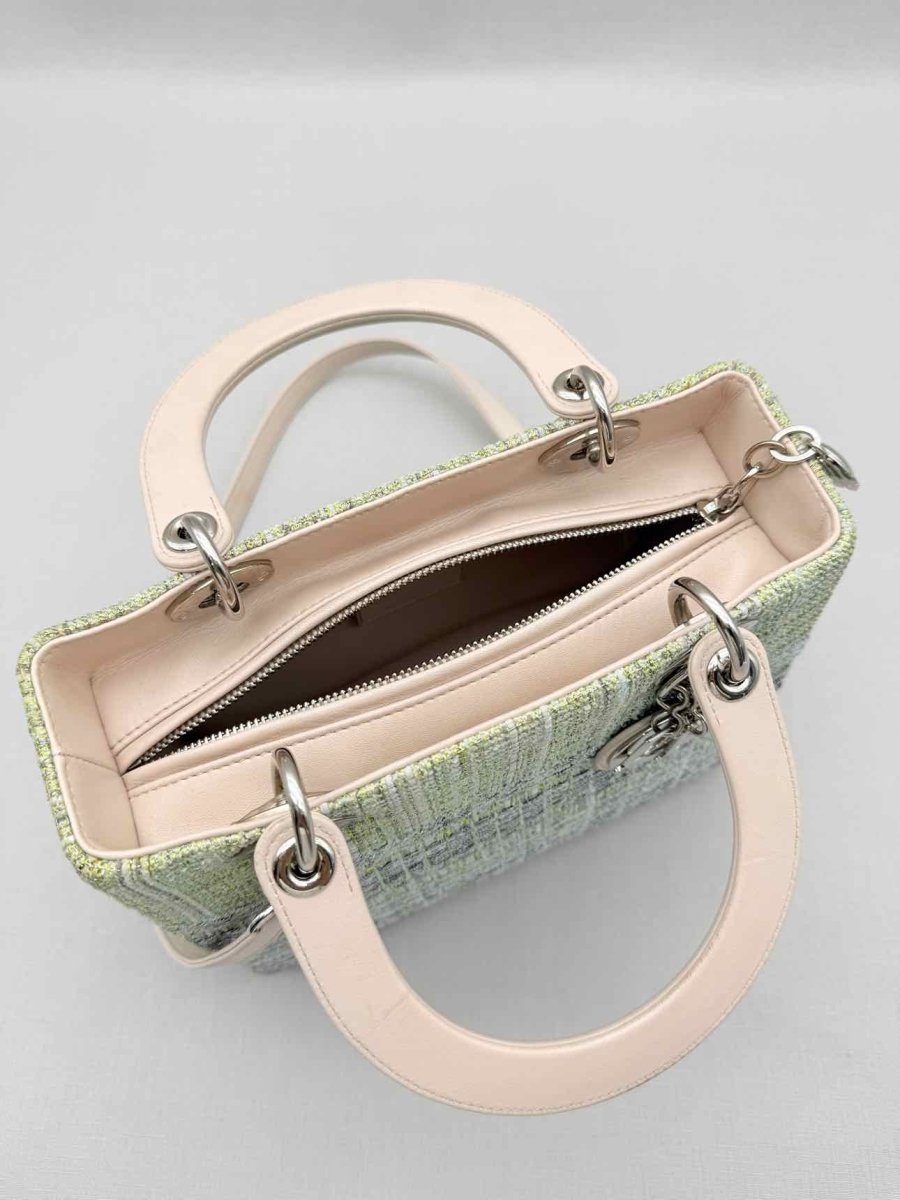Pre - loved CHRISTIAN DIOR Lady Dior Green & Beige Top Handle at Reems Closet
