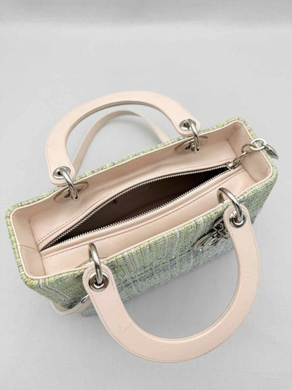 Pre - loved CHRISTIAN DIOR Lady Dior Green & Beige Top Handle at Reems Closet
