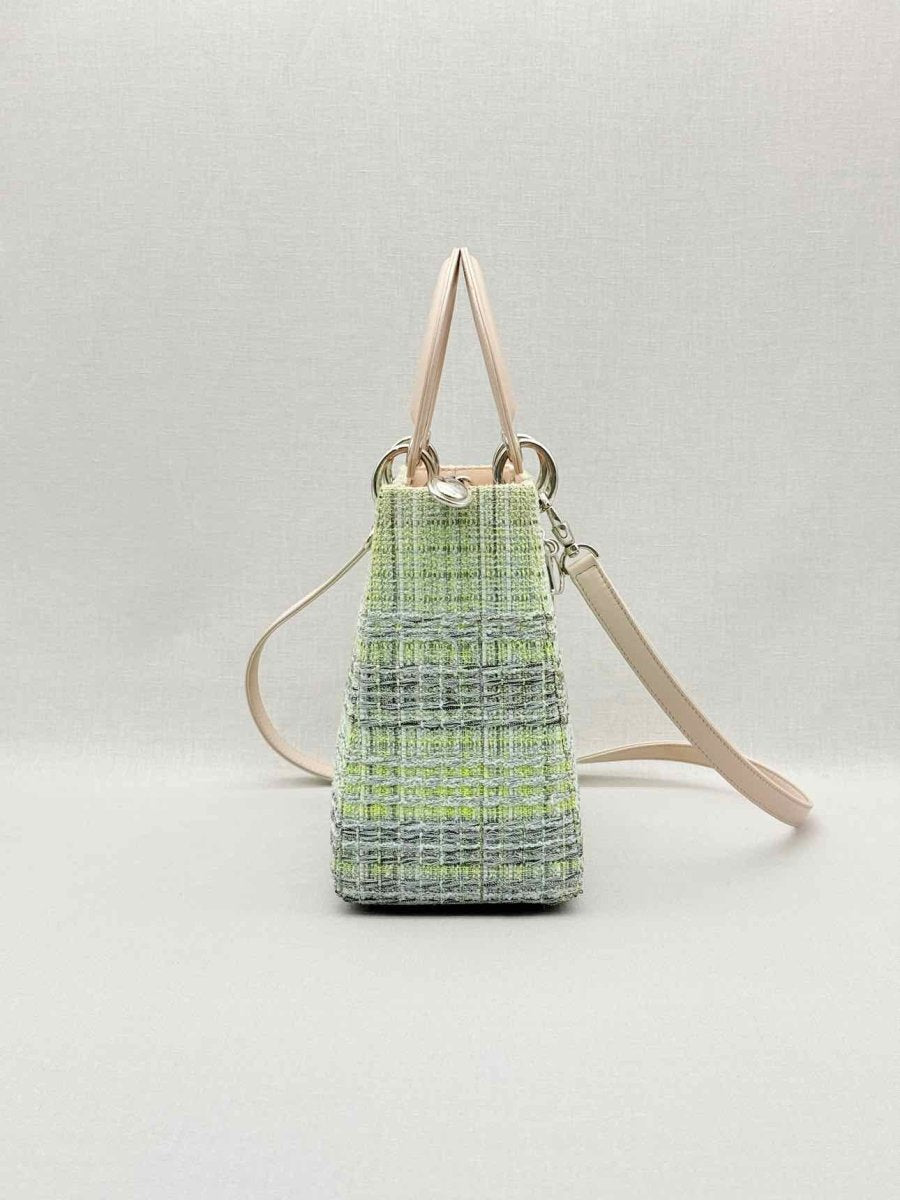 Pre - loved CHRISTIAN DIOR Lady Dior Green & Beige Top Handle at Reems Closet