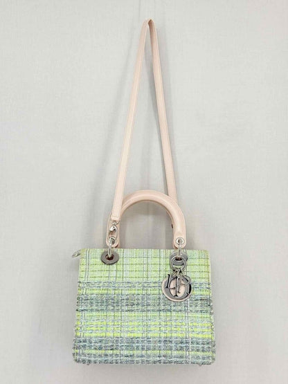 Pre - loved CHRISTIAN DIOR Lady Dior Green & Beige Top Handle at Reems Closet