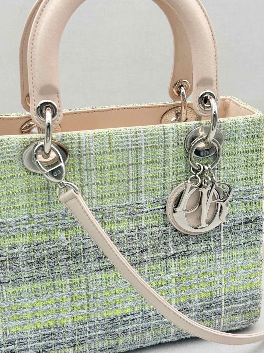Pre - loved CHRISTIAN DIOR Lady Dior Green & Beige Top Handle at Reems Closet